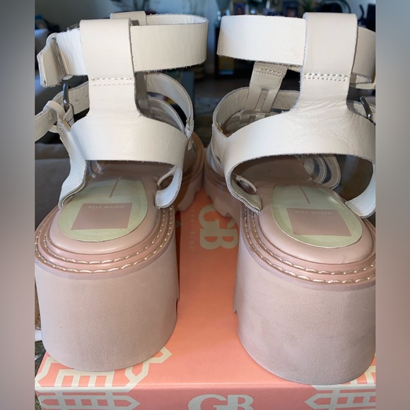 DOLCE VITA GALORE LEATHER PLATFORM GLADIATOR SANDALS - BEIGE - Sz 10 - Picture 4 of 11